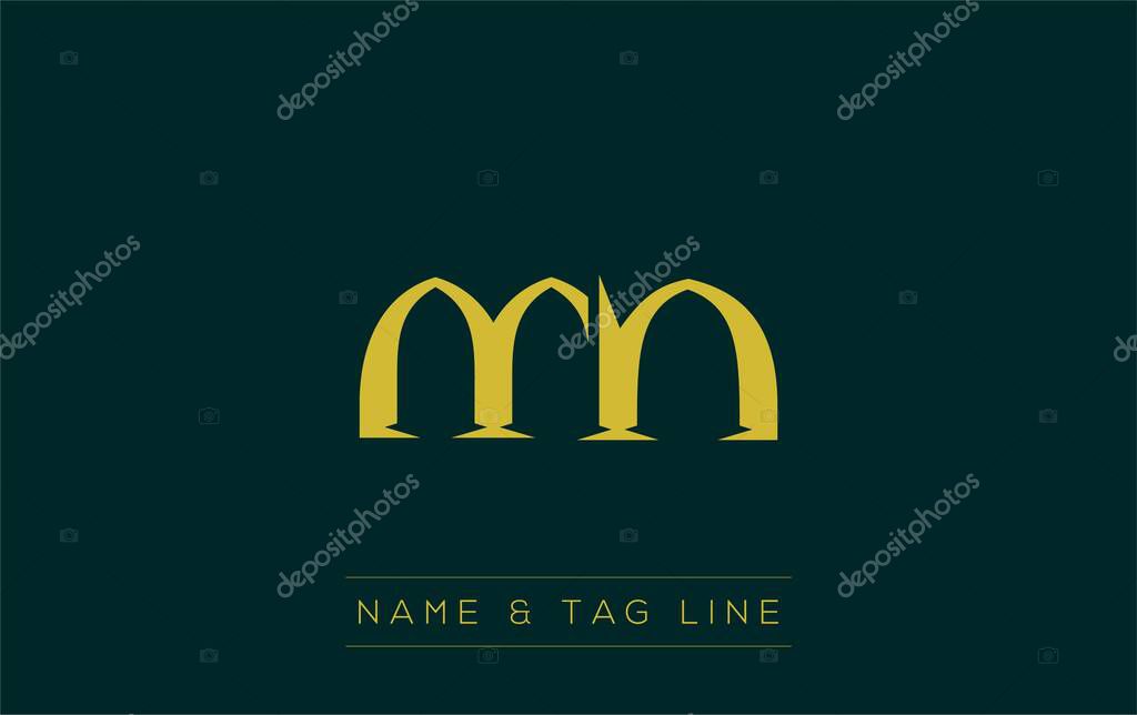 MN logo design. A sophisticated, minimalistic logo design featuring golden stylized typography, perfect for branding concepts emphasizing luxury, professionalism, and contemporary aesthetics.