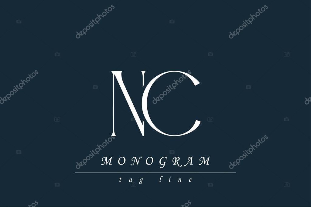NC Initials Stylized Monogram Design Featuring Intertwined. Artistic representation of monogram initials creatively arranged and displayed.