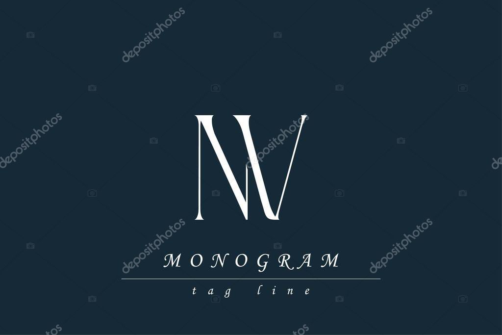 NV Initials Stylized Monogram Design Featuring Intertwined. Artistic representation of monogram initials creatively arranged and displayed.