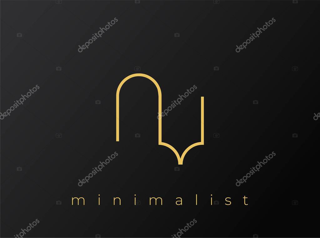 NV Minimalist Logo with Interlocking Shapes on Solid Black Background. A clean and modern minimalist logo design.