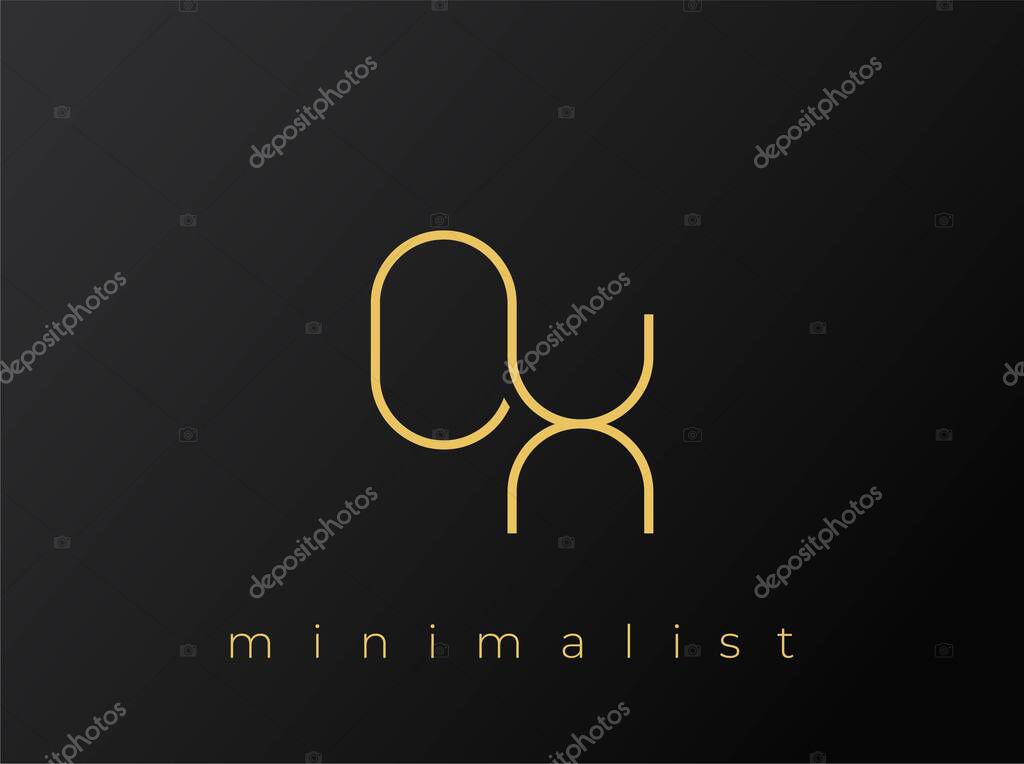 OX Minimalist Logo with Interlocking Shapes on Solid Black Background. A clean and modern minimalist logo design.