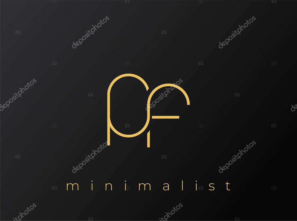 PF Minimalist Logo with Interlocking Shapes on Solid Black Background. A clean and modern minimalist logo design.