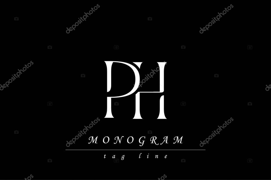 PH Initials Stylized Monogram Design Featuring Intertwined. Artistic representation of monogram initials creatively arranged and displayed.