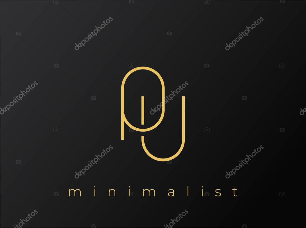 PU Minimalist Logo with Interlocking Shapes on Solid Black Background. A clean and modern minimalist logo design.