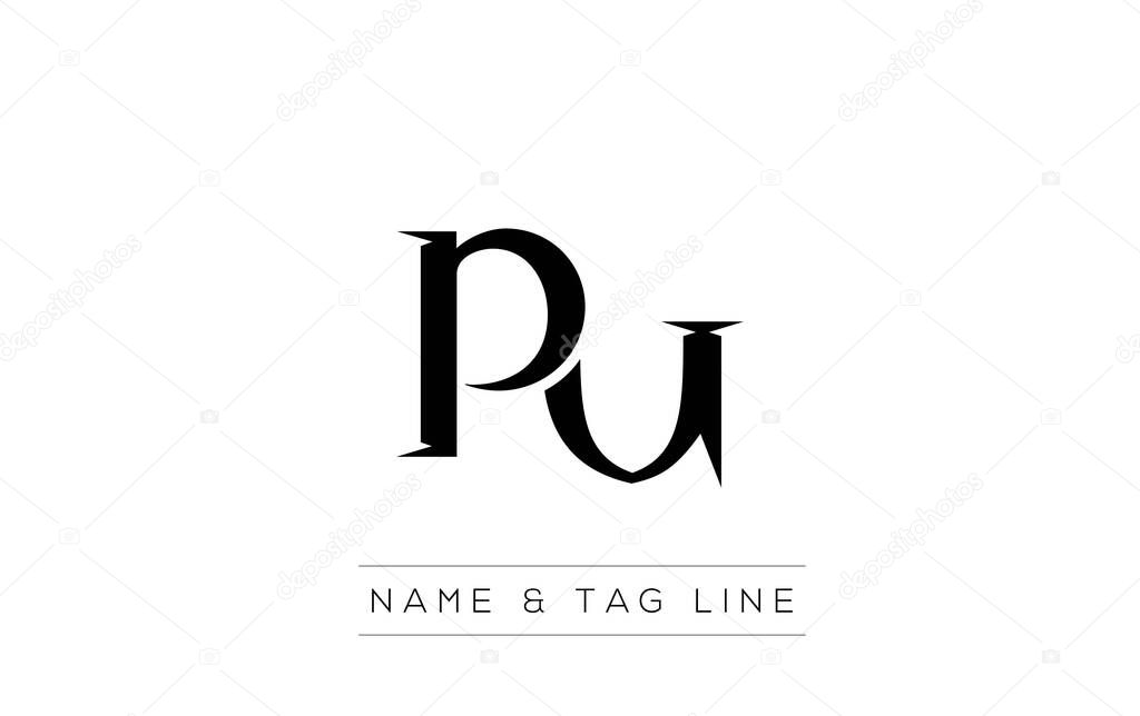 PU logo design. A sophisticated, minimalistic logo design featuring golden stylized typography, perfect for branding concepts emphasizing luxury, professionalism, and contemporary aesthetics.