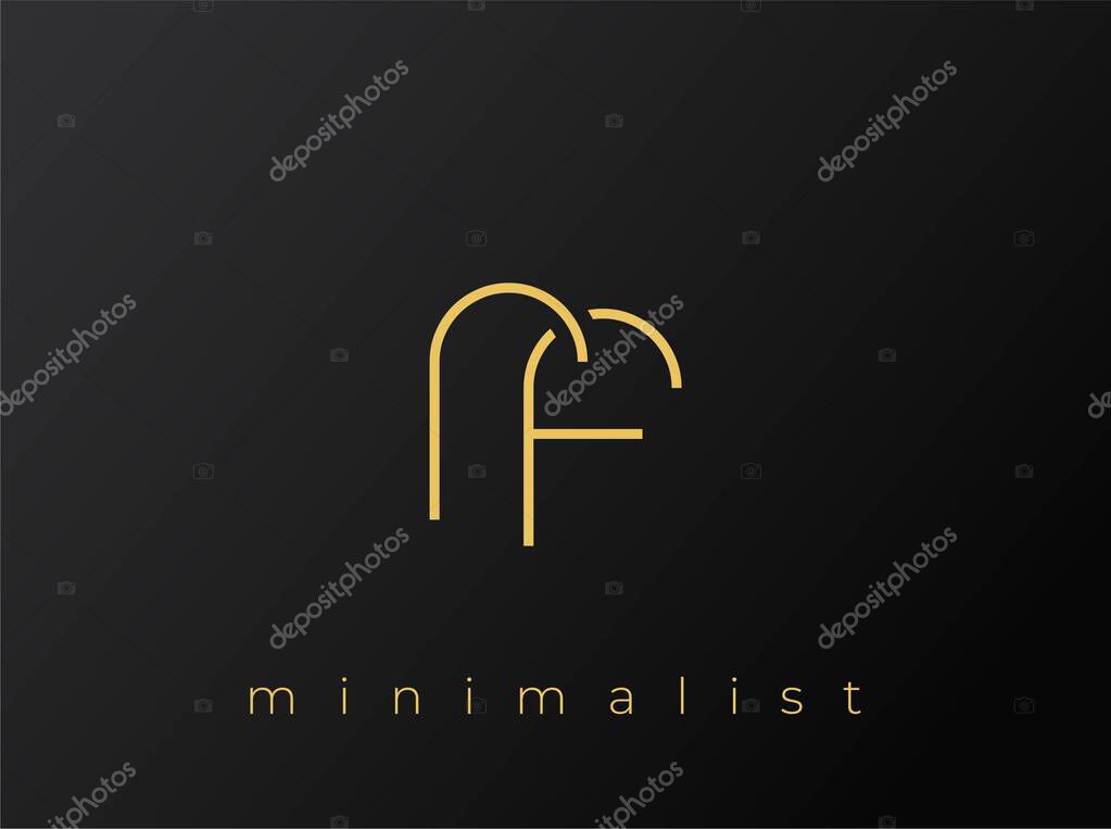 RF Minimalist Logo with Interlocking Shapes on Solid Black Background. A clean and modern minimalist logo design.