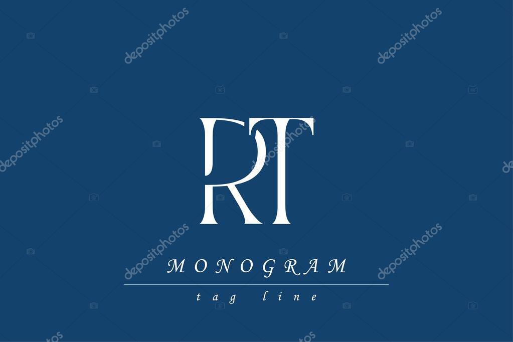 RT Initials Stylized Monogram Design Featuring Intertwined. Artistic representation of monogram initials creatively arranged and displayed.