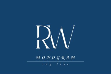RW Baş harfleri Biçimlendirilmiş Monogram Tasarımı İç içe geçmiş. Monogram baş harflerinin sanatsal temsili yaratıcı bir şekilde düzenlenmiş ve gösterilmiş.