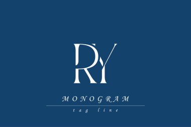 RY Baş harfleri Biçimlendirilmiş Monogram Tasarımı İç içe geçmiş. Monogram baş harflerinin sanatsal temsili yaratıcı bir şekilde düzenlenmiş ve gösterilmiş.