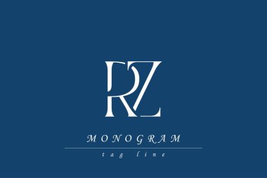 RZ Baş harfleri Biçimlendirilmiş Monogram Tasarımı İç içe geçmiş. Monogram baş harflerinin sanatsal temsili yaratıcı bir şekilde düzenlenmiş ve gösterilmiş.