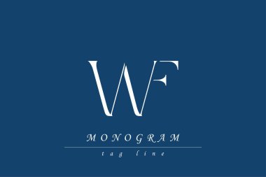 WF Baş harfleri Biçimlendirilmiş Monogram Tasarımı İç içe geçmiş. Monogram baş harflerinin sanatsal temsili yaratıcı bir şekilde düzenlenmiş ve gösterilmiş.