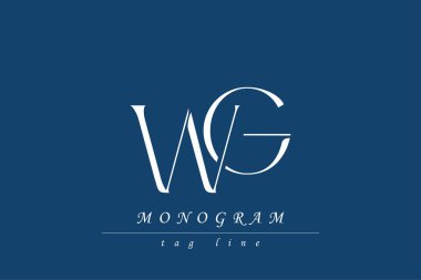 WG Baş harfleri Biçimlendirilmiş Monogram Tasarımı İç içe geçmiş. Monogram baş harflerinin sanatsal temsili yaratıcı bir şekilde düzenlenmiş ve gösterilmiş.