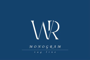 WR Baş harfleri Biçimlendirilmiş Monogram Tasarımı İç içe geçmiş. Monogram baş harflerinin sanatsal temsili yaratıcı bir şekilde düzenlenmiş ve gösterilmiş.