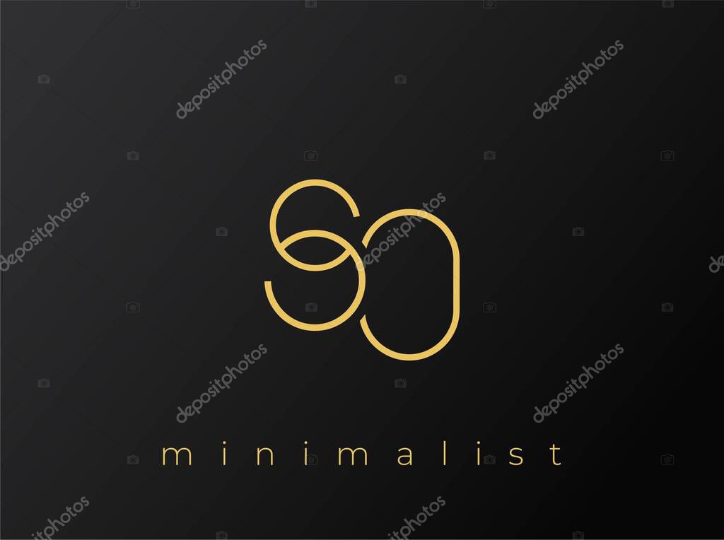 SO Minimalist Logo with Interlocking Shapes on Solid Black Background. A clean and modern minimalist logo design.