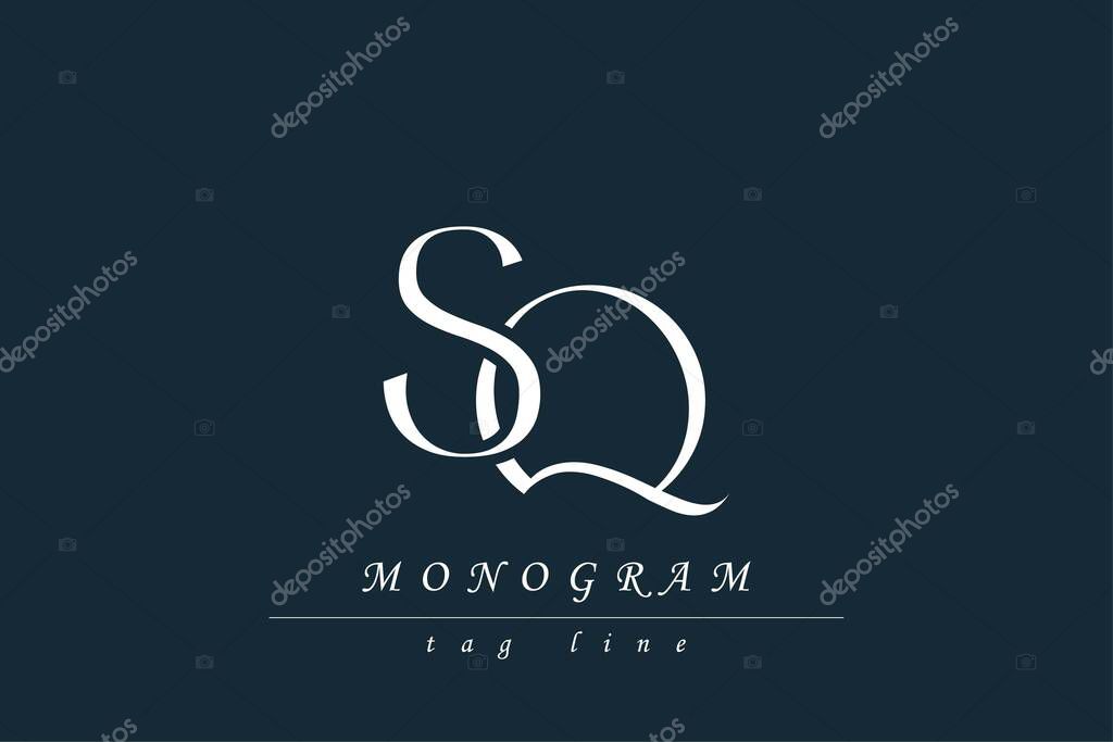 SQ Initials Stylized Monogram Design Featuring Intertwined. Artistic representation of monogram initials creatively arranged and displayed.