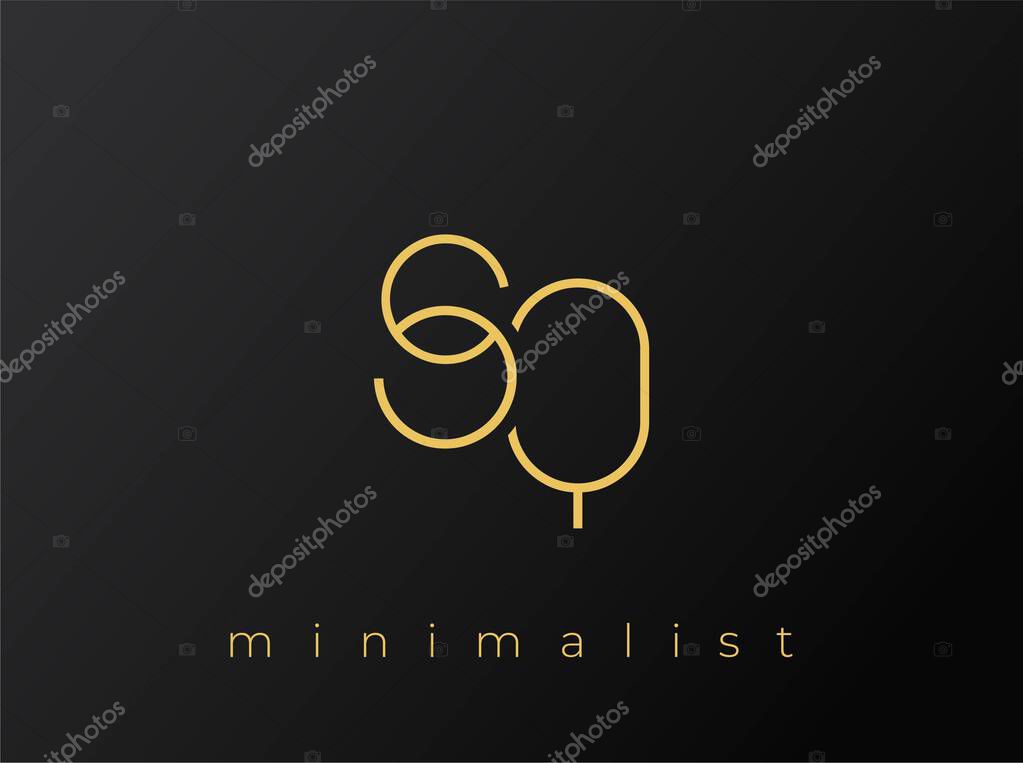 SQ Minimalist Logo with Interlocking Shapes on Solid Black Background. A clean and modern minimalist logo design.