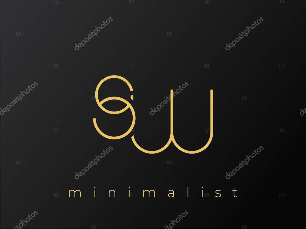 SW Minimalist Logo with Interlocking Shapes on Solid Black Background. A clean and modern minimalist logo design.