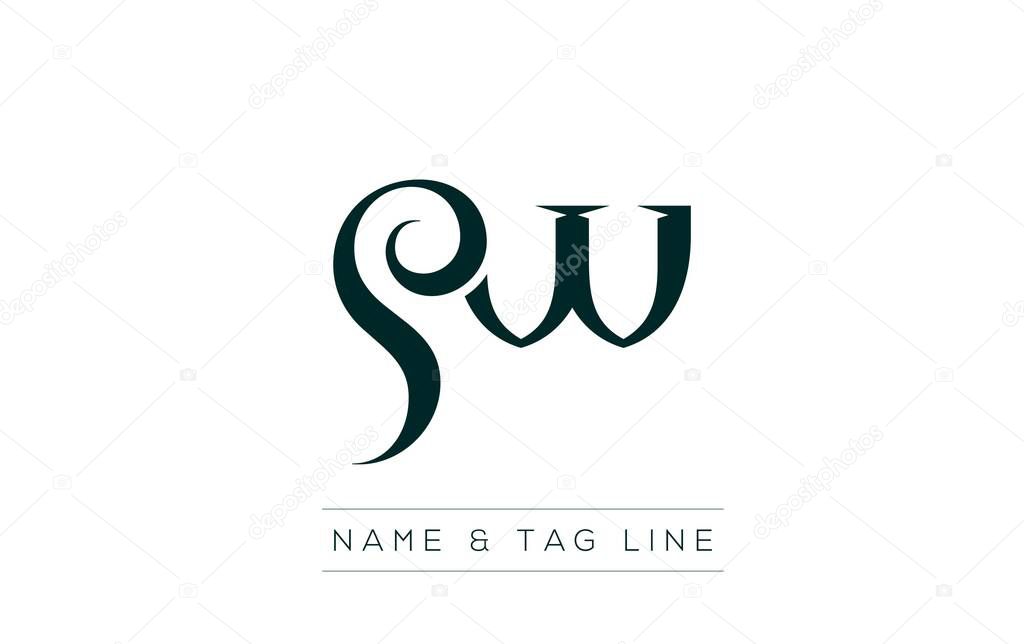 SW logo design. A sophisticated, minimalistic logo design featuring golden stylized typography, perfect for branding concepts emphasizing luxury, professionalism, and contemporary aesthetics.