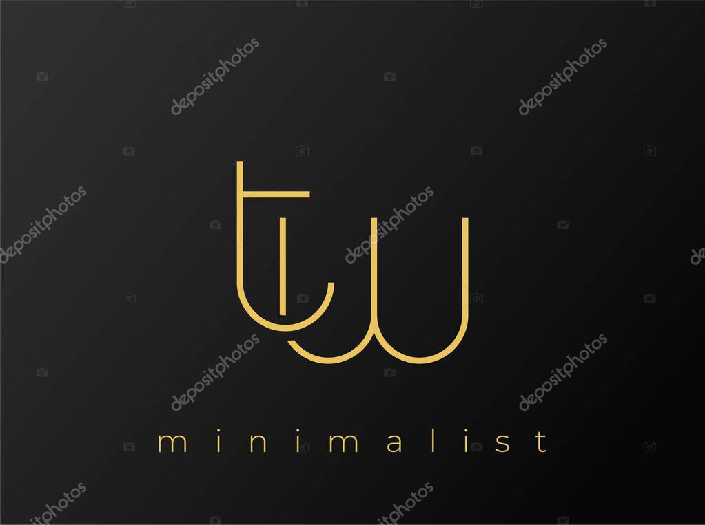 TW Minimalist Logo with Interlocking Shapes on Solid Black Background. A clean and modern minimalist logo design.