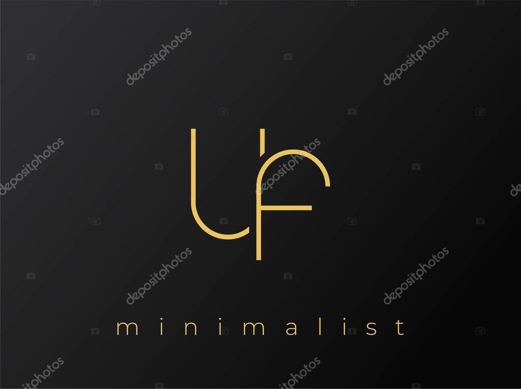 UF Minimalist Logo with Interlocking Shapes on Solid Black Background. A clean and modern minimalist logo design.