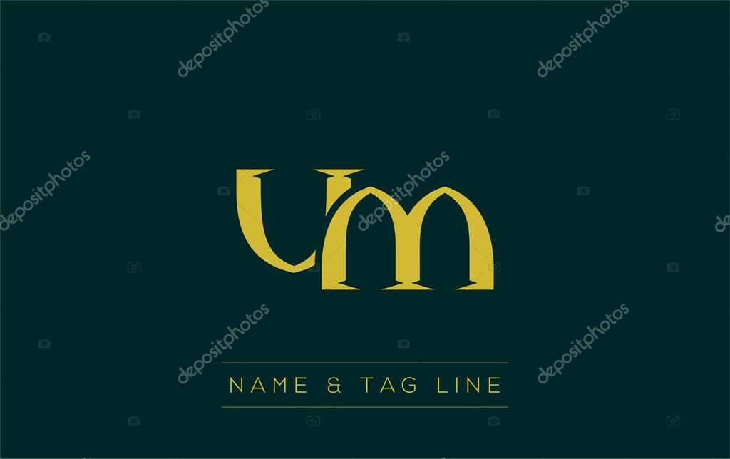 UM logo design. A sophisticated, minimalistic logo design featuring golden stylized typography, perfect for branding concepts emphasizing luxury, professionalism, and contemporary aesthetics.