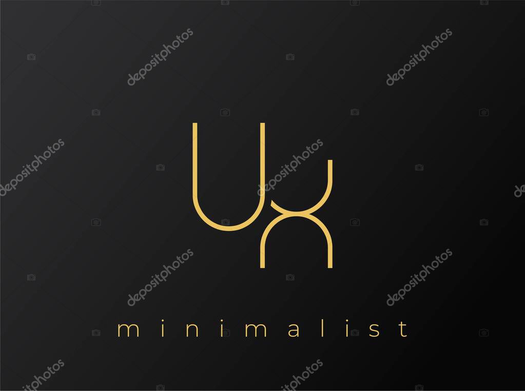 UX Minimalist Logo with Interlocking Shapes on Solid Black Background. A clean and modern minimalist logo design.