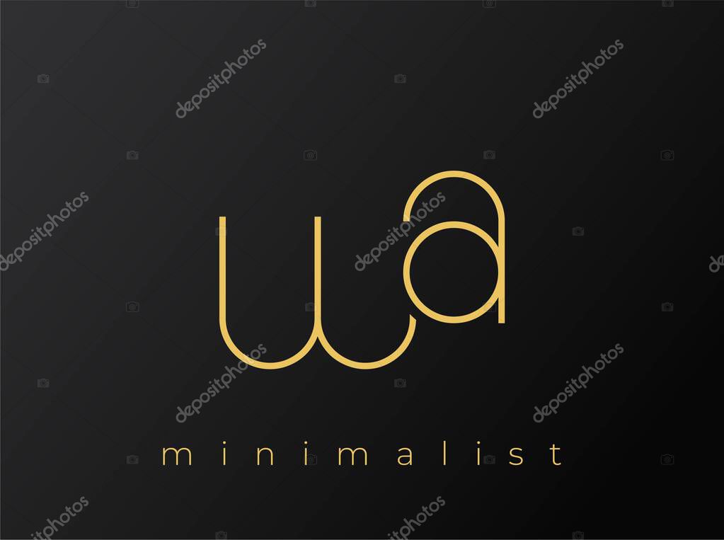 WA Minimalist Logo with Interlocking Shapes on Solid Black Background. A clean and modern minimalist logo design.