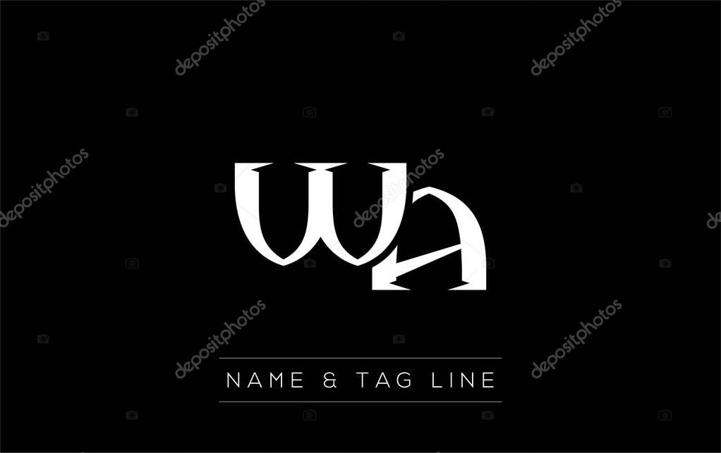 WA logo design. A sophisticated, minimalistic logo design featuring golden stylized typography, perfect for branding concepts emphasizing luxury, professionalism, and contemporary aesthetics.