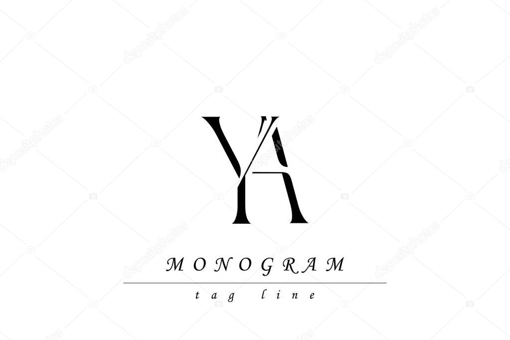 YA Initials Stylized Monogram Design Featuring Intertwined. Artistic representation of monogram initials creatively arranged and displayed.