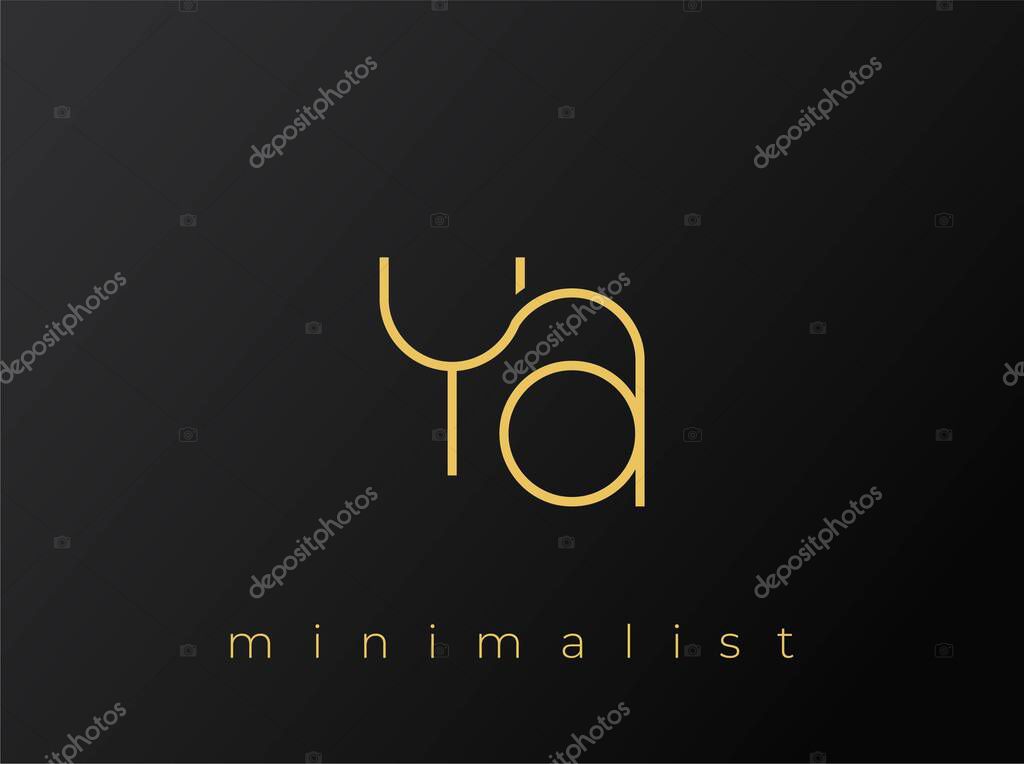 YA Minimalist Logo with Interlocking Shapes on Solid Black Background. A clean and modern minimalist logo design.
