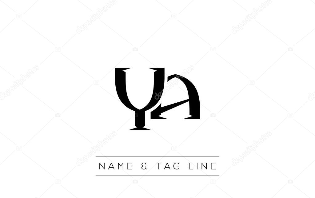 YA logo design. A sophisticated, minimalistic logo design featuring golden stylized typography, perfect for branding concepts emphasizing luxury, professionalism, and contemporary aesthetics.