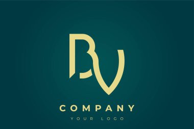 BV Modern Altın Logo. Bu modern ve zarif logo, A ve B harflerini stilize edilmiş, minimalist bir biçimde birleştiren zarif bir monogram tasarımı içeriyor. Lükse boyanmış altın renginde, deniz mavisi arkaplanına karşı.