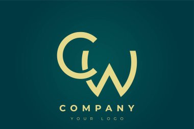 CW Modern Altın Logo. Bu modern ve zarif logo, A ve B harflerini stilize edilmiş, minimalist bir biçimde birleştiren zarif bir monogram tasarımı içeriyor. Lükse boyanmış altın renginde, deniz mavisi arkaplanına karşı.
