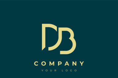 DB Modern Altın Logo. Bu modern ve zarif logo, A ve B harflerini stilize edilmiş, minimalist bir biçimde birleştiren zarif bir monogram tasarımı içeriyor. Lükse boyanmış altın renginde, deniz mavisi arkaplanına karşı.