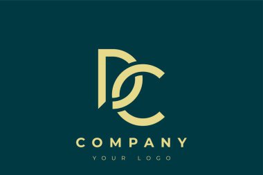 DC Modern Altın Logo. Bu modern ve zarif logo, A ve B harflerini stilize edilmiş, minimalist bir biçimde birleştiren zarif bir monogram tasarımı içeriyor. Lükse boyanmış altın renginde, deniz mavisi arkaplanına karşı.