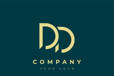 DD Modern Altın Logo. Bu modern ve zarif logo, A ve B harflerini stilize edilmiş, minimalist bir biçimde birleştiren zarif bir monogram tasarımı içeriyor. Lükse boyanmış altın renginde, deniz mavisi arkaplanına karşı.
