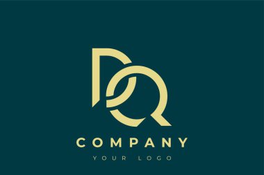 DQ Modern Altın Logo. Bu modern ve zarif logo, A ve B harflerini stilize edilmiş, minimalist bir biçimde birleştiren zarif bir monogram tasarımı içeriyor. Lükse boyanmış altın renginde, deniz mavisi arkaplanına karşı.