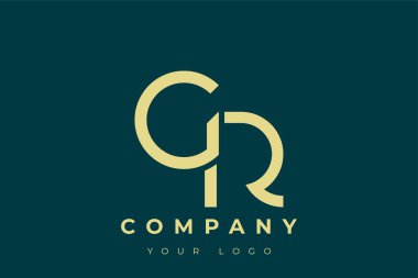 GR Modern Altın Logo. Bu modern ve zarif logo, A ve B harflerini stilize edilmiş, minimalist bir biçimde birleştiren zarif bir monogram tasarımı içeriyor. Lükse boyanmış altın renginde, deniz mavisi arkaplanına karşı.