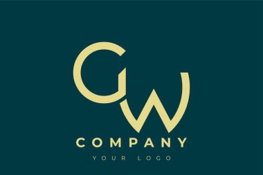 GW Modern Altın Logo. Bu modern ve zarif logo, A ve B harflerini stilize edilmiş, minimalist bir biçimde birleştiren zarif bir monogram tasarımı içeriyor. Lükse boyanmış altın renginde, deniz mavisi arkaplanına karşı.