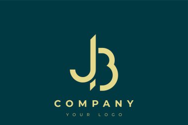 JB Modern Altın Logo. Bu modern ve zarif logo, A ve B harflerini stilize edilmiş, minimalist bir biçimde birleştiren zarif bir monogram tasarımı içeriyor. Lükse boyanmış altın renginde, deniz mavisi arkaplanına karşı.