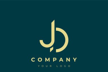 JD Modern Altın Logo. Bu modern ve zarif logo, A ve B harflerini stilize edilmiş, minimalist bir biçimde birleştiren zarif bir monogram tasarımı içeriyor. Lükse boyanmış altın renginde, deniz mavisi arkaplanına karşı.