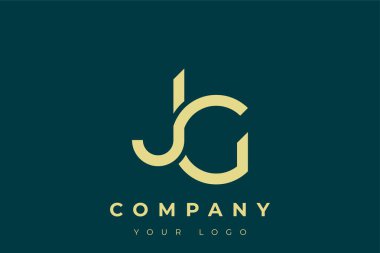 JG Modern Altın Logo. Bu modern ve zarif logo, A ve B harflerini stilize edilmiş, minimalist bir biçimde birleştiren zarif bir monogram tasarımı içeriyor. Lükse boyanmış altın renginde, deniz mavisi arkaplanına karşı.