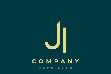 JI Modern Altın Logo. Bu modern ve zarif logo, A ve B harflerini stilize edilmiş, minimalist bir biçimde birleştiren zarif bir monogram tasarımı içeriyor. Lükse boyanmış altın renginde, deniz mavisi arkaplanına karşı.
