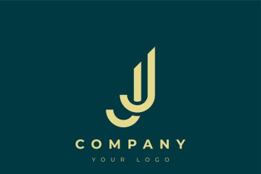 JJ Modern Altın Logo. Bu modern ve zarif logo, A ve B harflerini stilize edilmiş, minimalist bir biçimde birleştiren zarif bir monogram tasarımı içeriyor. Lükse boyanmış altın renginde, deniz mavisi arkaplanına karşı.
