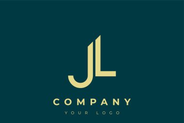 JL Modern Altın Logo. Bu modern ve zarif logo, A ve B harflerini stilize edilmiş, minimalist bir biçimde birleştiren zarif bir monogram tasarımı içeriyor. Lükse boyanmış altın renginde, deniz mavisi arkaplanına karşı.
