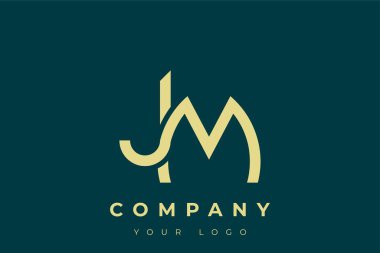 JM Modern Altın Logo. Bu modern ve zarif logo, A ve B harflerini stilize edilmiş, minimalist bir biçimde birleştiren zarif bir monogram tasarımı içeriyor. Lükse boyanmış altın renginde, deniz mavisi arkaplanına karşı.