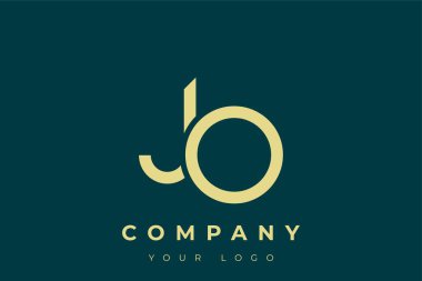 JO Modern Altın Logo. Bu modern ve zarif logo, A ve B harflerini stilize edilmiş, minimalist bir biçimde birleştiren zarif bir monogram tasarımı içeriyor. Lükse boyanmış altın renginde, deniz mavisi arkaplanına karşı.