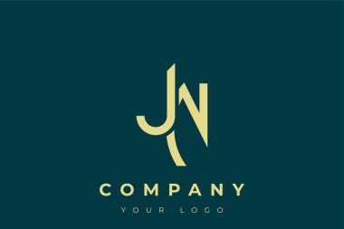 JN Modern Altın Logo. Bu modern ve zarif logo, A ve B harflerini stilize edilmiş, minimalist bir biçimde birleştiren zarif bir monogram tasarımı içeriyor. Lükse boyanmış altın renginde, deniz mavisi arkaplanına karşı.