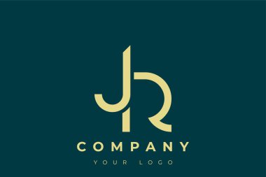 JR Modern Altın Logo. Bu modern ve zarif logo, A ve B harflerini stilize edilmiş, minimalist bir biçimde birleştiren zarif bir monogram tasarımı içeriyor. Lükse boyanmış altın renginde, deniz mavisi arkaplanına karşı.