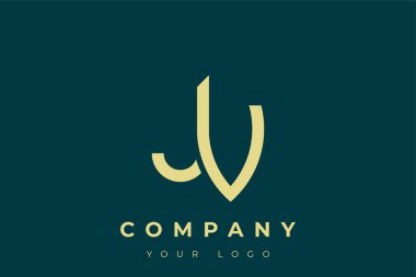 JV Modern Altın Logo. Bu modern ve zarif logo, A ve B harflerini stilize edilmiş, minimalist bir biçimde birleştiren zarif bir monogram tasarımı içeriyor. Lükse boyanmış altın renginde, deniz mavisi arkaplanına karşı.